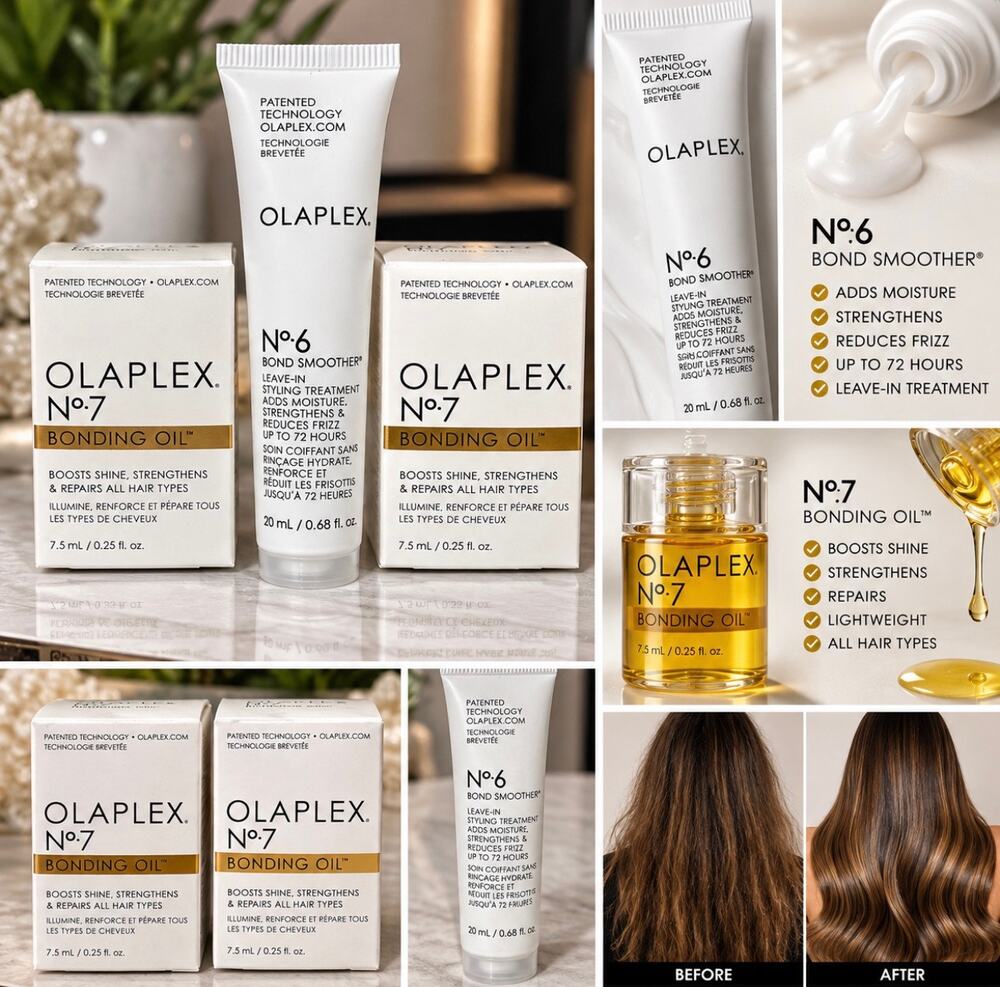 Olaplex No.6 Bond Smoother & No.7 Bonding Oil 3 Pc Mini Travel Hair Bundle